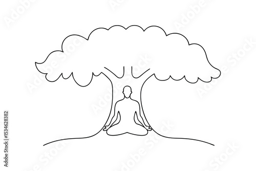Person meditating under a large tree nature peace mindfulness serenity