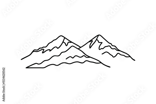 Minimalist line art drawing of two mountains peak