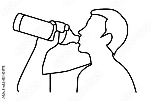 Man drinking water from bottle line art illustration