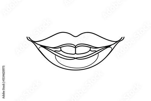 Smiling lips line art illustration happy mouth teeth beauty