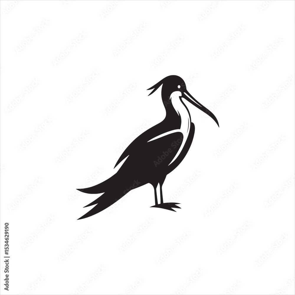 Fototapeta premium Soaring Frigatebird Silhouette Vector – Majestic Seabird with Inflated Throat Pouch, Long Wingspan, Minimal Black Outline Perfect for Nautical Wildlife Art, Logos, and Decor 