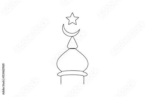 Simple line drawing islamic mosque dome crescent star