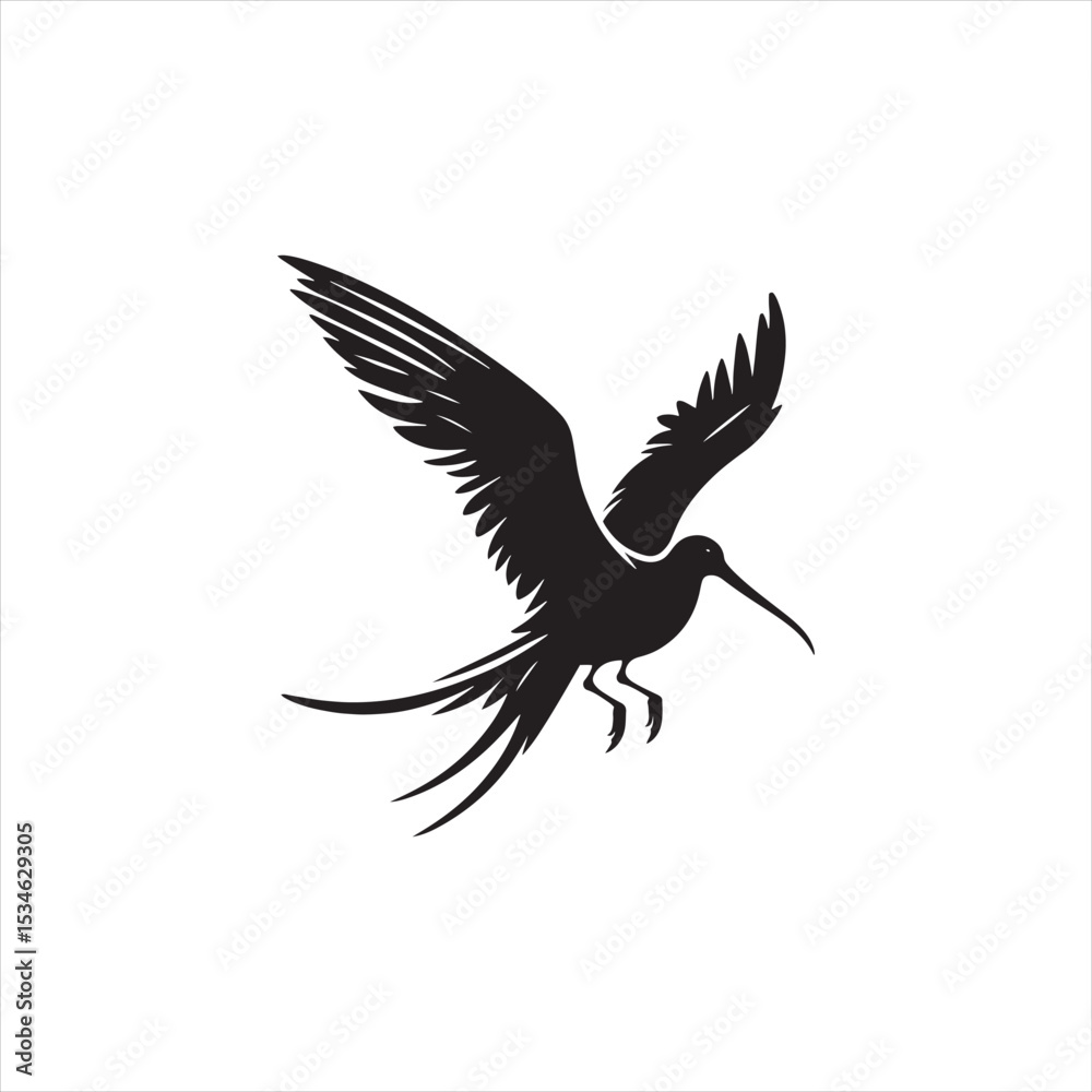 Fototapeta premium Soaring Frigatebird Silhouette Vector – Majestic Seabird with Inflated Throat Pouch, Long Wingspan, Minimal Black Outline Perfect for Nautical Wildlife Art, Logos, and Decor 