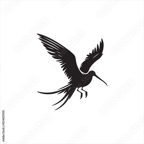 Soaring Frigatebird Silhouette Vector – Majestic Seabird with Inflated Throat Pouch, Long Wingspan, Minimal Black Outline Perfect for Nautical Wildlife Art, Logos, and Decor
