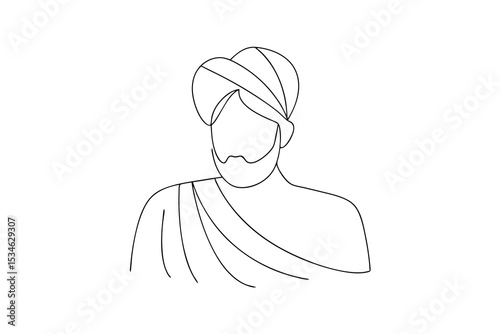 Line art drawing of a man wearing a turban