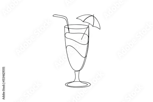 Summer cocktail drink one line art minimalist design