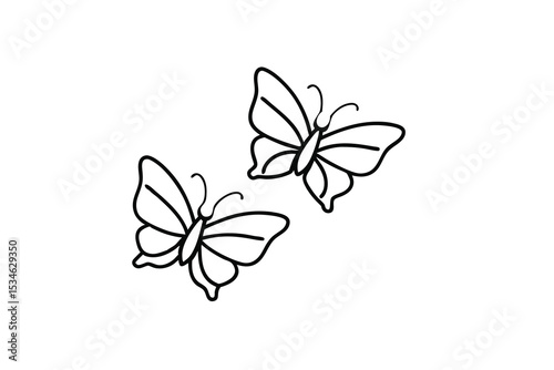Two simple line art butterflies flying together