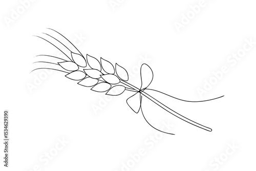 Single wheat ear minimalist line art drawing