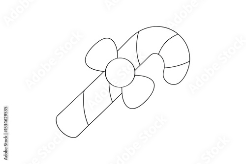 Festive candy cane with bow outline illustration