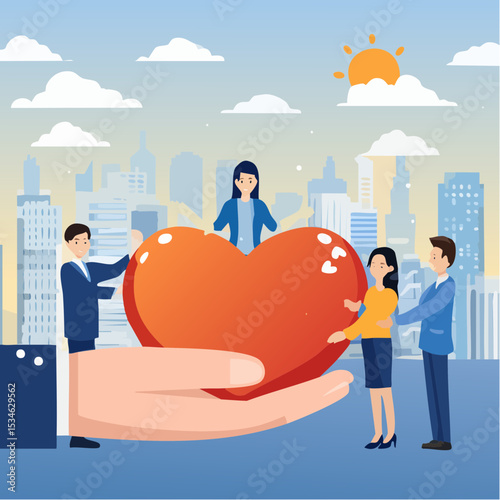 Employee appreciation, giving thank you or recognition award to best employees, gratitude or grateful support, thankful concept, businessman hand giving heart with thank you and reward to employee