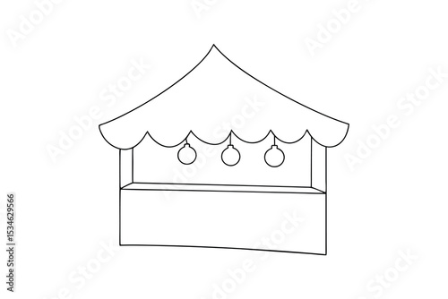 Simple line drawing of a festive market stall
