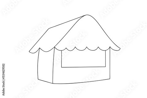Simple line drawing of a small market stall or kiosk