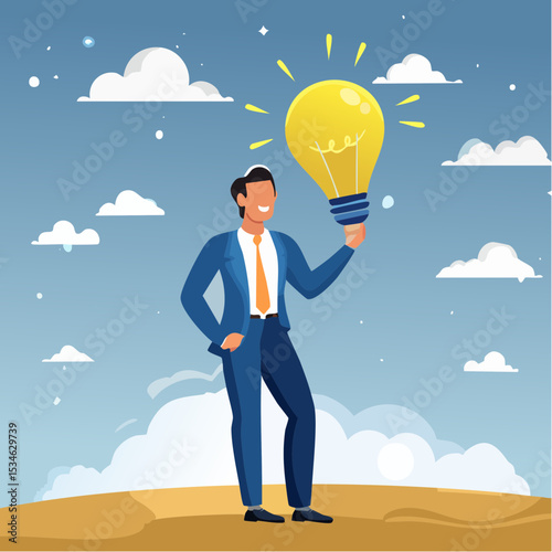 Helpful tips for business, useful ideas or smart trick to success, advice or suggestion information for improvement concept, smart businessman holding lightbulb ideas balloon telling helpful tip
