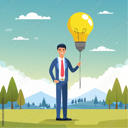 Helpful tips for business, useful ideas or smart trick to success, advice or suggestion information for improvement concept, smart businessman holding lightbulb ideas balloon telling helpful tip