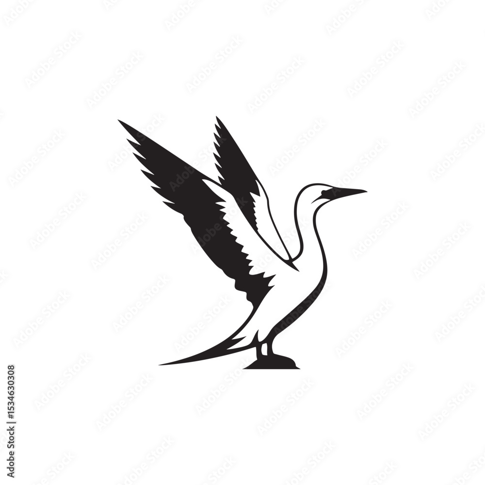 Fototapeta premium Diving Gannet Silhouette Vector Art – Sleek Seabird in Mid-Plunge Pose, Bold Black Outline Design for Marine Wildlife Themes, Coastal Logos, and Nature-Inspired Decor 