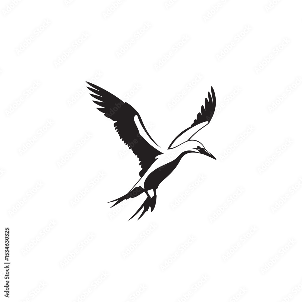 Fototapeta premium Diving Gannet Silhouette Vector Art – Sleek Seabird in Mid-Plunge Pose, Bold Black Outline Design for Marine Wildlife Themes, Coastal Logos, and Nature-Inspired Decor