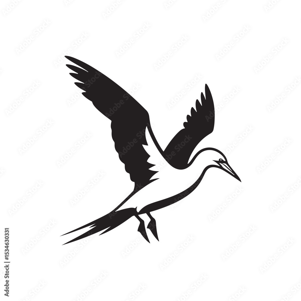 Fototapeta premium Diving Gannet Silhouette Vector Art – Sleek Seabird in Mid-Plunge Pose, Bold Black Outline Design for Marine Wildlife Themes, Coastal Logos, and Nature-Inspired Decor 