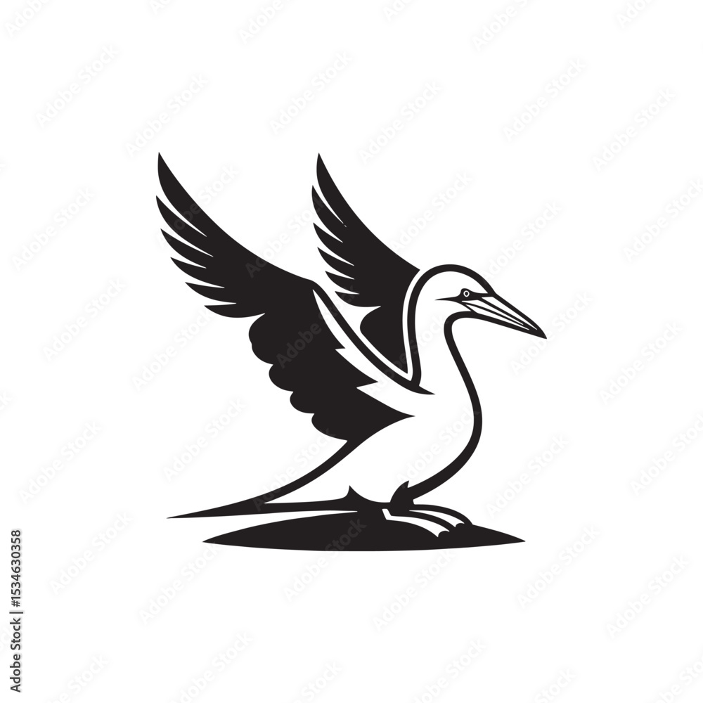 Fototapeta premium Diving Gannet Silhouette Vector Art – Sleek Seabird in Mid-Plunge Pose, Bold Black Outline Design for Marine Wildlife Themes, Coastal Logos, and Nature-Inspired Decor 