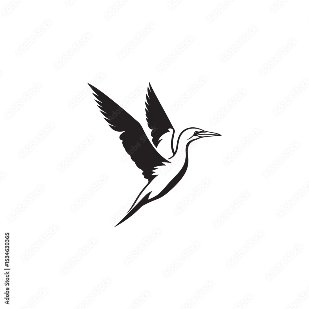 Obraz premium Diving Gannet Silhouette Vector Art – Sleek Seabird in Mid-Plunge Pose, Bold Black Outline Design for Marine Wildlife Themes, Coastal Logos, and Nature-Inspired Decor