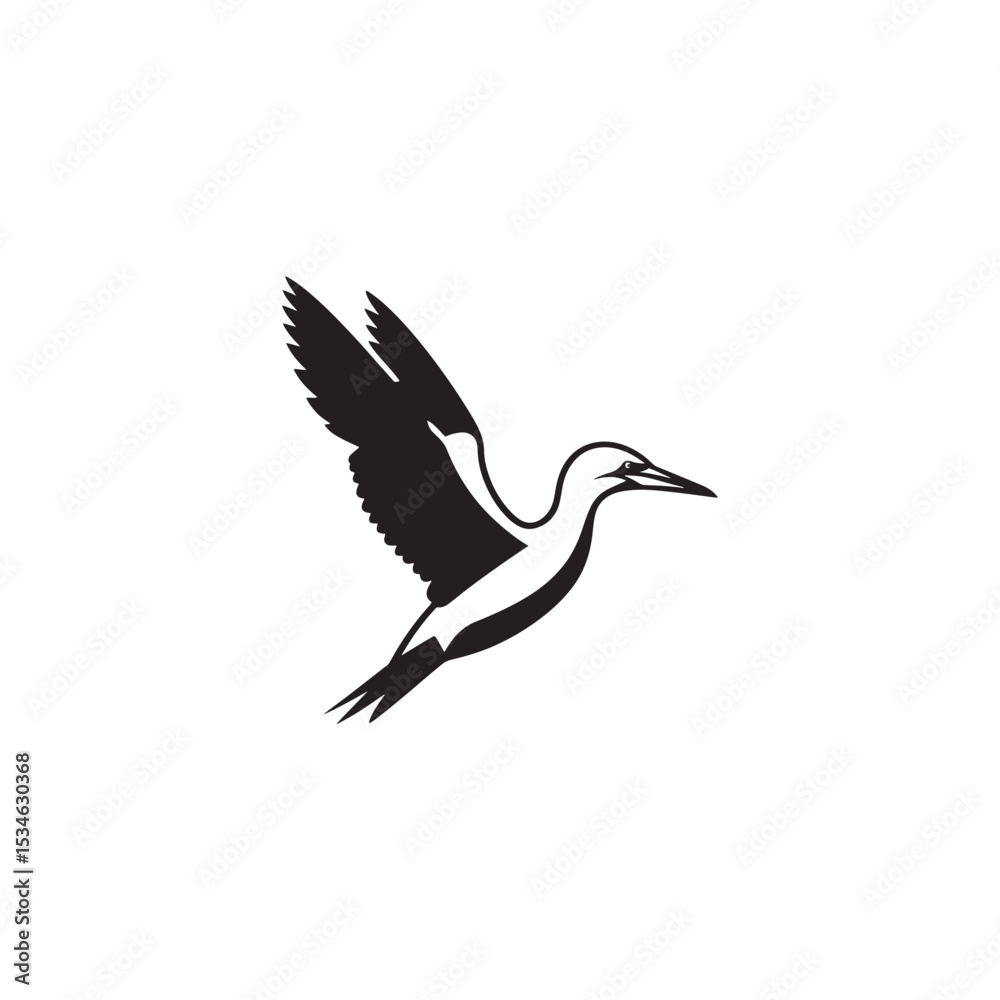 Fototapeta premium Diving Gannet Silhouette Vector Art – Sleek Seabird in Mid-Plunge Pose, Bold Black Outline Design for Marine Wildlife Themes, Coastal Logos, and Nature-Inspired Decor 