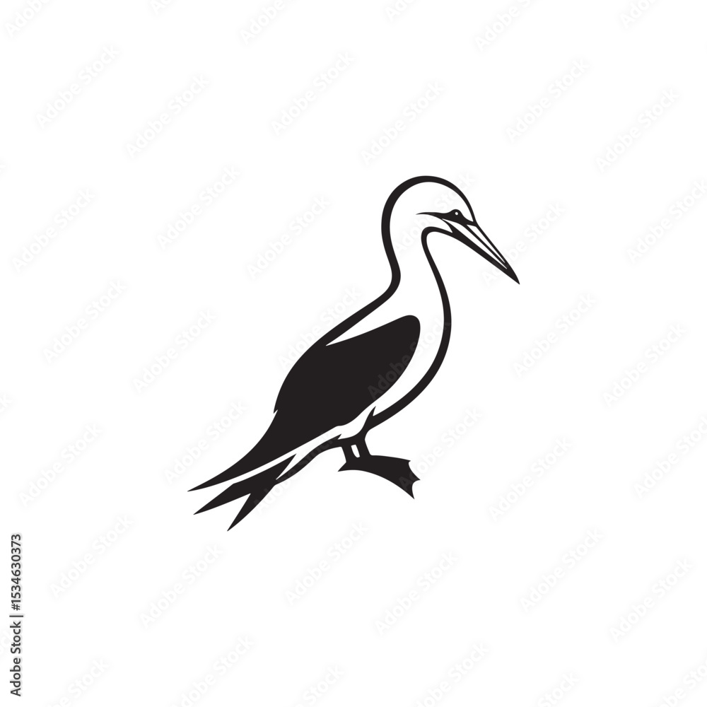 Obraz premium Diving Gannet Silhouette Vector Art – Sleek Seabird in Mid-Plunge Pose, Bold Black Outline Design for Marine Wildlife Themes, Coastal Logos, and Nature-Inspired Decor 