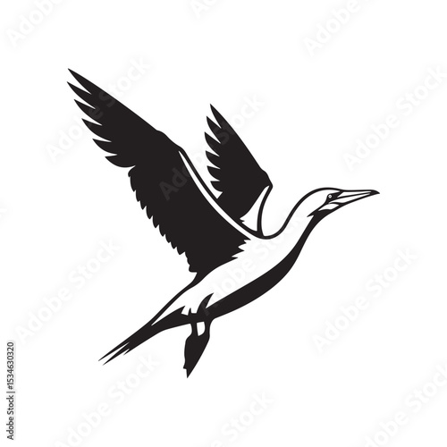 Diving Gannet Silhouette Vector Art – Sleek Seabird in Mid-Plunge Pose, Bold Black Outline Design for Marine Wildlife Themes, Coastal Logos, and Nature-Inspired Decor
