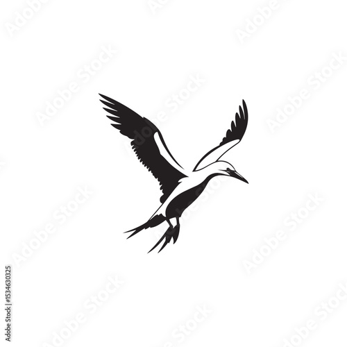 Diving Gannet Silhouette Vector Art – Sleek Seabird in Mid-Plunge Pose, Bold Black Outline Design for Marine Wildlife Themes, Coastal Logos, and Nature-Inspired Decor
