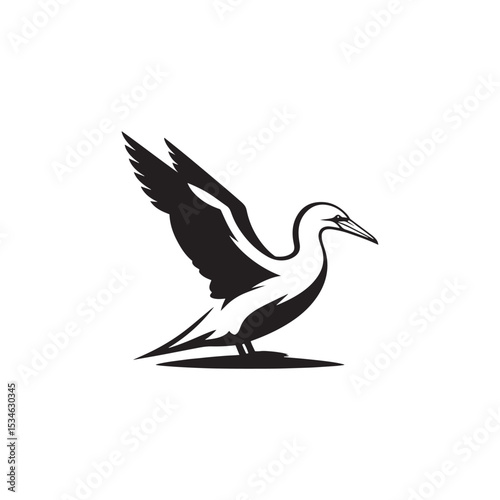 Diving Gannet Silhouette Vector Art – Sleek Seabird in Mid-Plunge Pose, Bold Black Outline Design for Marine Wildlife Themes, Coastal Logos, and Nature-Inspired Decor
