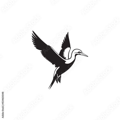 Diving Gannet Silhouette Vector Art – Sleek Seabird in Mid-Plunge Pose, Bold Black Outline Design for Marine Wildlife Themes, Coastal Logos, and Nature-Inspired Decor

