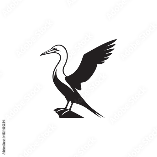 Diving Gannet Silhouette Vector Art – Sleek Seabird in Mid-Plunge Pose, Bold Black Outline Design for Marine Wildlife Themes, Coastal Logos, and Nature-Inspired Decor

