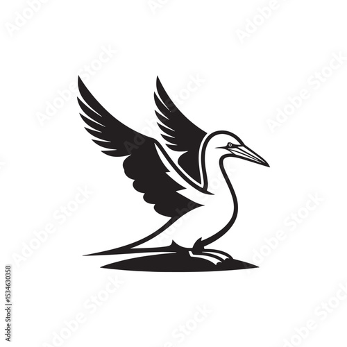 Diving Gannet Silhouette Vector Art – Sleek Seabird in Mid-Plunge Pose, Bold Black Outline Design for Marine Wildlife Themes, Coastal Logos, and Nature-Inspired Decor
