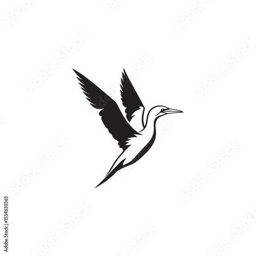 Diving Gannet Silhouette Vector Art – Sleek Seabird in Mid-Plunge Pose, Bold Black Outline Design for Marine Wildlife Themes, Coastal Logos, and Nature-Inspired Decor
