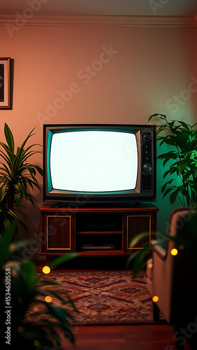Tv screen blank mockup old vintage tv screen green screen use key light effect Vintage Television Se