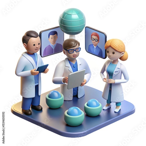 Global Healthcare Collaboration 3D Render of Doctors in Virtual Meeting