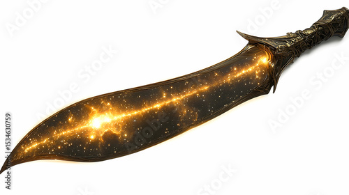 Fantasy sword with a galactic nebula pattern on the blade, detailed hilt, on white