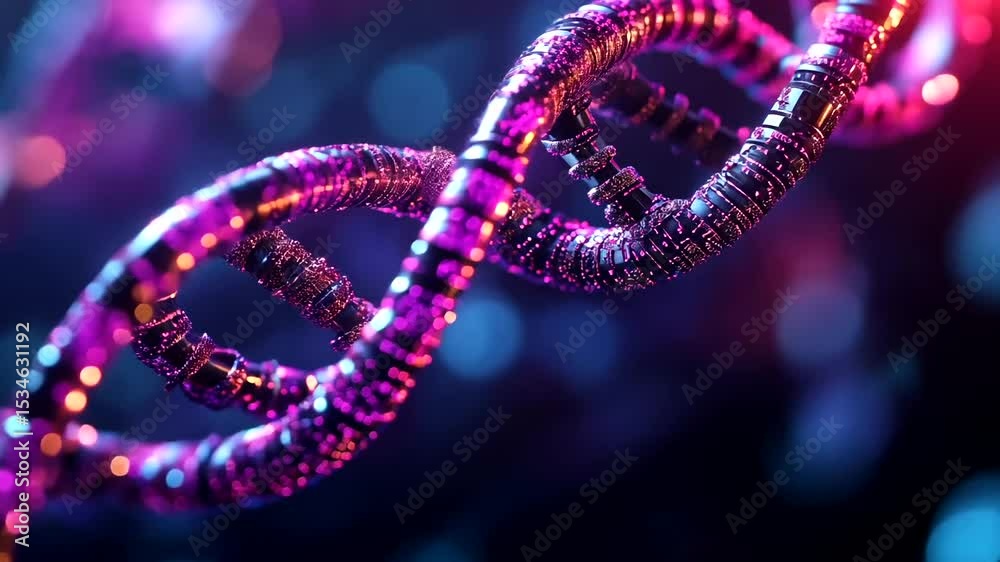 Colorful Abstract DNA Strand on Dark Background Colorful Abstract DNA Strand on Dark Background