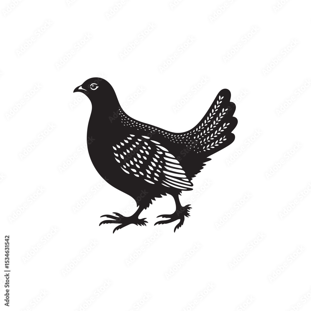 Fototapeta premium Strutting Grouse Silhouette Vector Art – Bold Forest Game Bird Design with Fanned Tail, Minimalist Black Outline for Rustic Wildlife Themes, Hunting Logos, and Nature Decor 