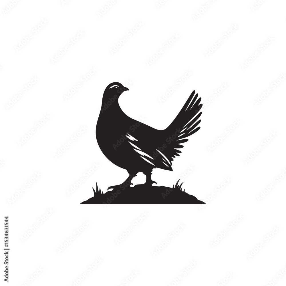 Fototapeta premium Strutting Grouse Silhouette Vector Art – Bold Forest Game Bird Design with Fanned Tail, Minimalist Black Outline for Rustic Wildlife Themes, Hunting Logos, and Nature Decor 