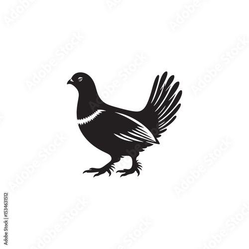 Strutting Grouse Silhouette Vector Art – Bold Forest Game Bird Design with Fanned Tail, Minimalist Black Outline for Rustic Wildlife Themes, Hunting Logos, and Nature Decor
