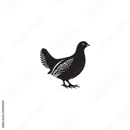 Strutting Grouse Silhouette Vector Art – Bold Forest Game Bird Design with Fanned Tail, Minimalist Black Outline for Rustic Wildlife Themes, Hunting Logos, and Nature Decor
