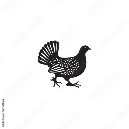 Strutting Grouse Silhouette Vector Art – Bold Forest Game Bird Design with Fanned Tail, Minimalist Black Outline for Rustic Wildlife Themes, Hunting Logos, and Nature Decor
