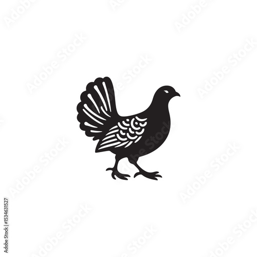 Strutting Grouse Silhouette Vector Art – Bold Forest Game Bird Design with Fanned Tail, Minimalist Black Outline for Rustic Wildlife Themes, Hunting Logos, and Nature Decor
