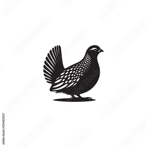 Strutting Grouse Silhouette Vector Art – Bold Forest Game Bird Design with Fanned Tail, Minimalist Black Outline for Rustic Wildlife Themes, Hunting Logos, and Nature Decor
