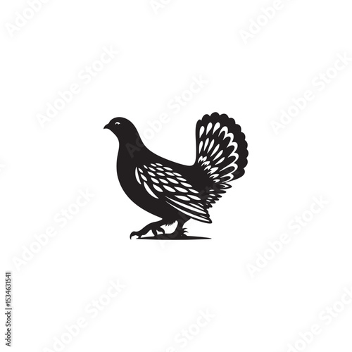 Strutting Grouse Silhouette Vector Art – Bold Forest Game Bird Design with Fanned Tail, Minimalist Black Outline for Rustic Wildlife Themes, Hunting Logos, and Nature Decor
