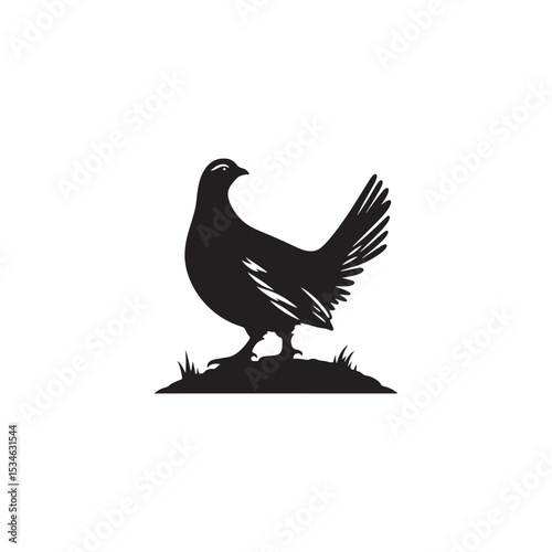 Strutting Grouse Silhouette Vector Art – Bold Forest Game Bird Design with Fanned Tail, Minimalist Black Outline for Rustic Wildlife Themes, Hunting Logos, and Nature Decor
