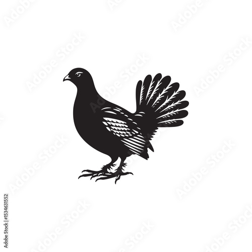 Strutting Grouse Silhouette Vector Art – Bold Forest Game Bird Design with Fanned Tail, Minimalist Black Outline for Rustic Wildlife Themes, Hunting Logos, and Nature Decor
