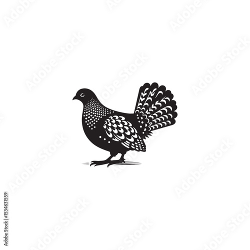 Strutting Grouse Silhouette Vector Art – Bold Forest Game Bird Design with Fanned Tail, Minimalist Black Outline for Rustic Wildlife Themes, Hunting Logos, and Nature Decor
