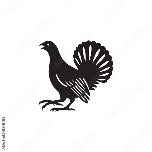 Strutting Grouse Silhouette Vector Art – Bold Forest Game Bird Design with Fanned Tail, Minimalist Black Outline for Rustic Wildlife Themes, Hunting Logos, and Nature Decor
