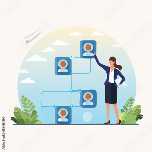 CEO, company leader or executive position, organization chart, hierarchy or team structure, role and responsibility, supervisor, department or division concept, businessman put CEO on org char