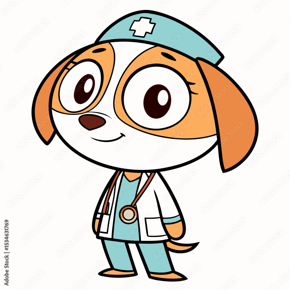 Obraz premium Cartoon dog character dressed as a veterinarian with a stethoscope 